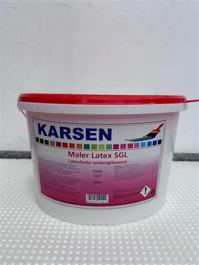 Karsen Maler Latex SGL, Gebinde im Regal bei Karsen Baustoff