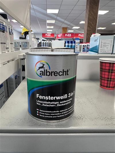 Albrecht Fensterweiß 3in1, Gebinde im Regal bei Karsen Baustoff