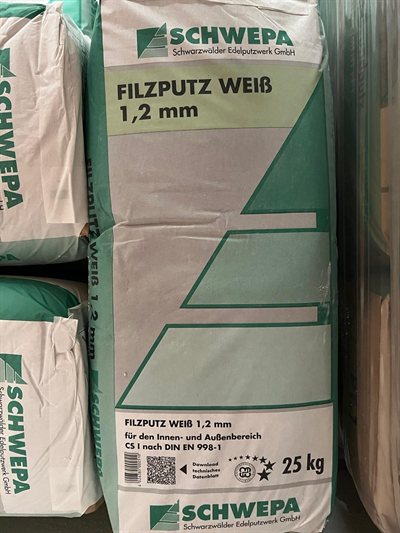 Schwepa Filzputz Weiß 1,2 mm, Gebinde im Regal bei Karsen Baustoff