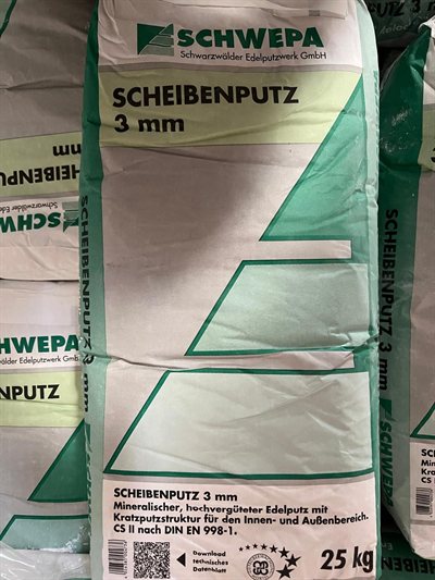 Schwepa Scheibenputz 3 mm, Gebinde im Regal bei Karsen Baustoff